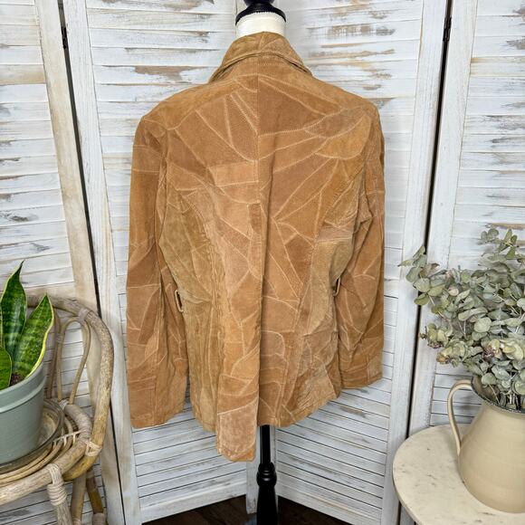 Y2K 90s Retro VINTAGE LEATHER WORKS Suede Patchwork Jacket Tan - Picture 15 of 16